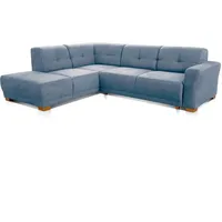 Cavadore Schlafsofa Modeo, mit Federkern, Sofa in L-Form mit Schlaffunktion im modernen Landhausstil, Holzfüße, 261 x 77 x 214, Mikrofaser-Bezug, blau