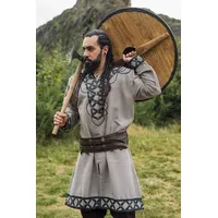 Leonardo Carbone Wikinger-Kostüm Wikinger Tunika mit Echtleder Applikationen - Sand grau XXXL | XXXL