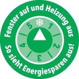 Dreifke Hinweisschild Fenster auf und Heizung aus-so sieht Energiesparen aus Ø100 mm