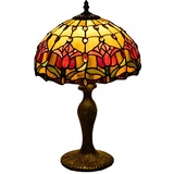 Blivuself Tiffany Tischlampe 12-Zoll-Tiffany-Buntglastischlampe American Garden Lampe kreativ Retro Red Tulip Hotel Schlafzimmer Nachttischlampe