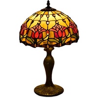Blivuself Tiffany Tischlampe 12-Zoll-Tiffany-Buntglastischlampe American Garden Lampe kreativ Retro Red Tulip Hotel Schlafzimmer Nachttischlampe