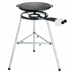 Paella World Robuste Gussgrillplatte Ø 45 cm, beidseitig verwendbar, inkl. Paella-Grill-Set 2 mit 2-Ring Gasbrenner Ø 35 cm, stabiler Dreibein-Ständer