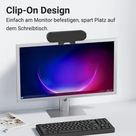 Zetiy P42C PC Lautsprecher 10W mit Monitor Clip, USB Lautsprecher für PC Laptop Notebook, Monitor, Plug & Play, Platzsparend für Büro G... - Schwarz