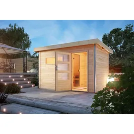 Karibu Skrollan 1 inkl. 9 kW Bio-Kombiofen + int. Steuerung + Dachkranz