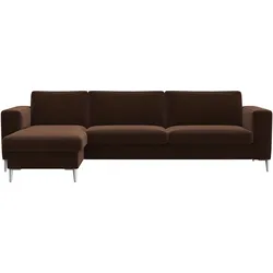 Ecksofa FLEXLUX "Fiore, super Sitzkomfort durch Kaltschaum im Sitz, L-Form", braun (tobacco), B:262cm H:85cm T:92cm, 100% Polyester, Sofas, breite Armlehnen, Kaltschaum, Füße Alu