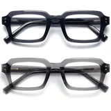 OPULIZE EDG Blaulichtfilter Lesebrille für Damen Herren, Entspiegelt Blendfreie UV400-Schutz Federscharnier Anti-Müdigkeit, Rechteckiger Rahmen, Computerbrillen Gaming, 2er-Pack Schwarz Grau +1,00