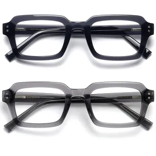 OPULIZE EDG Blaulichtfilter Lesebrille für Damen Herren, Entspiegelt Blendfreie UV400-Schutz Federscharnier Anti-Müdigkeit, Rechteckiger Rahmen, Computerbrillen Gaming, 2er-Pack Schwarz Grau +1,00