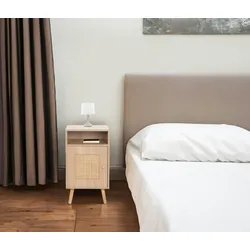 Mendler Nachttisch HWC-M39, Nachtschrank Kaffeetisch Beistelltisch, Staufächer, Kubu Rattan Holz Melamin, Eiche-Optik 71x40x41cm