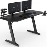 SENSE7 Nomad Basic Gaming Tisch 140x60, PC Tisch mit Kopfhörerhaken, Getränkehalter, Controller Halter, Gaming Computertisch mit Kohlefaseroberfläche, Ergonomischer Gaming Desk