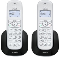 VTech CS1501 Casa Duo Schnurlostelefon, DECT-Telefon mit Freisprecheinrichtung und Anrufsperre, Doppelladung, Anruferkennung, LCD-Display mit Hintergrundbeleuchtung und Tastatur, ECO-Modus, Weiß