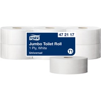 Tork 472117 Jumbo Toilettenpapier in Universal Qualität für das Tork T1 Jumbo Toilettenpapiersystem / Toilettenpapier 1-lagig in Weiß, 6 x 1.857 Blatt