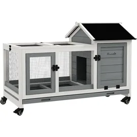 PawHut Kleintierstall mit Freilaufgehege 108 x 58 x 73,5 cm Grau