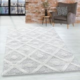 Teppich Wohnzimmer Hochflor Shaggy Teppich 3D Kariert Design 140x200 cm Teppich Grau - Teppich für Schlafzimmer Esszimmer Küche Boho Teppich 20 mm Florhöhe Extra Weich Flauschig Pflegeleicht