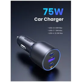 UGREEN 75W 3-Port Fast Car Charger Grau/Schwarz