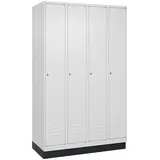 C+P Spind Classic PLUS, Sockel, 4 Abteile, HxBxT 195x120x50cm, Zylinderschloss, Verkehrsweiß von PROREGAL