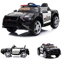 ES-Toys Kinder Elektroauto Polizei Design 07 Polizei-Lichter Sirene MP3 USB, Stoßdämpfer