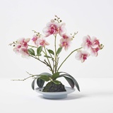 Homescapes mittelroße Kunstorchidee im Topf, hochwertige künstliche Orchidee mit rosa-weißen Blüten, Deko-Orchidee Phalaenopsis im hellgrauen Topf, Kunstblumen, 38 cm hoch