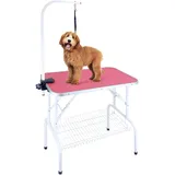 Kalolary 32inch Hund Trimmtisch Schertisch Hundepflegetisch, Hundepflegetisch klappbar, Tierpflegetisch mit Unterkorb und Schlingen, Stabil Höhenverstellbar klappbar Hunde Trimmtisch(Rosa)