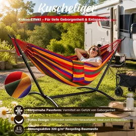 Sekey Hängematte mit Gestell Höhenverstellbare Doppelhängematte bis 200 kg Belastbar mit Tragetasche für Garten, Balkon und Terrasse Indoor & O... - Rot