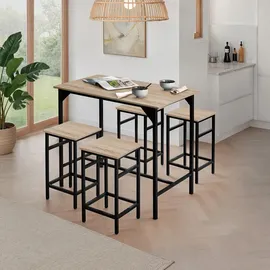 Tectake Bartisch Set Edinburgh 100 x 124 x 88,50 cm Holz Hell/Eiche Sonoma