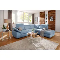 Ecksofa HOME AFFAIRE "Mauritius L-Form" Sofas Gr. B/T: 276cm x 232cm, Soft clean, Ottomane rechts, ohne Bettfunktion-ohne Bettkasten, blau (hellblau) mit Ottomane, Kopfteil- und Armlehnverstellung