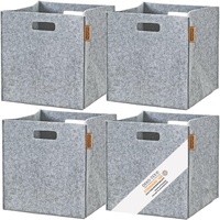 MIQIO® Design Aufbewahrungsbox aus Filz Stoff | 4er Set Aufbewahrungskorb | Faltbox 30x30x30 cm | Organizer Kisten passend für Kallax Regal | Hellgrau