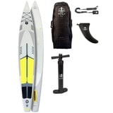 Runga-Boards Inflatable SUP-Board MAKO RACE AIR 14.0 Stand Up Paddling SUP iSUP, (Set 2, Trolley-Rucksack, Center-Finne, Coiled-Leash, Doppelhub-Pumpe) Set 2