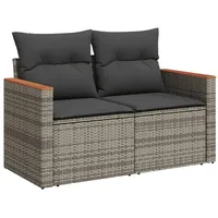 vidaXL Gartensofa 2-Sitzer mit Kissen Grau Poly Rattan