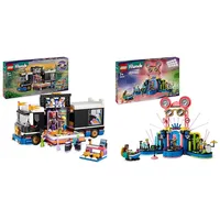 LEGO Friends Popstar-Tourbus, Musik-Set mit LKW-Spielzeug und 4 Figuren & Friends Talentshow in Heartlake City Set, Musik-Spielzeug