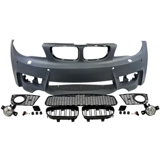 StoÃstange vorn incl. Doppelrippen Grill passend für 1er E81 E82 E87 E88 mit Aussparungen PDC / SRA, Sport Paket mit Nelbelscheinwerfer passend für BMW 1er E81, E82, E87 und E88 Bj. 2004 - 2011