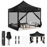 COBIZI Pavillon 3x3,Faltpavillon 3x3 Wasserdicht Stabil,Pavillon Faltbar Anti-UV mit Mesh-Seitenwände,Pavillion für Camping Events, Partyzelt Gartenzelt mit Tragetasche(3 mal 3m Schwarz)