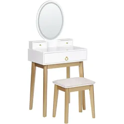 Schminktisch mit Spiegel und Hocker ROSEY LED Weiß