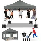 TOOLUCK Faltpavillon 3x3 Pavillon 3x3 Wasserdicht Stabil Winterfest 2.0, Outdoor Faltbar Gartenpavillon Pavillion UV Schutz 50+ 3 Höhenverstellbar, Partyzelt mit 4 Seitenteilen und 4 Sandsack, Grau