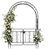 LEADZM – Gartenbogen aus Metall 134.5X 58.5x213cm – Rosenbogen mit Tür in Schwarz – Stabiles Rankgerüst für Kletterpflanzen (Rosengewächse, Weinreben)