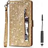 [NO für A6] Vectady für Samsung Galaxy A6 Plus Hülle, Lederhülle Schutzhülle Tasche Leder Handyhülle Handytasche Case Glitzer Hüllen Leder Cover Ledertasche für Galaxy A6 Plus - Gold