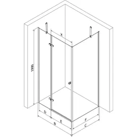 Mexen Roma kippbare Duschabtrennung 80 x 80 cm, Transparent, Gold - 854-080-080-50-00