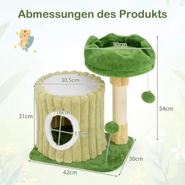 Costway Kratzbaum Klein mit Plattform 2 Bälle grün