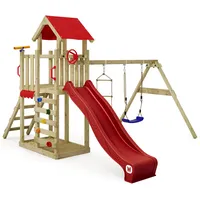 Wickey Spielturm MultiFlyer Light mit Schaukel und roter Rutsche