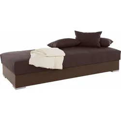 Polsterliege, mit Bettkasten, dunkelbraun Strukturstoff/braun Microvelours, , 601413-0