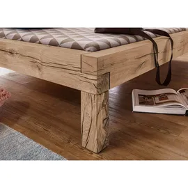 Massivmoebel24 Balkenbett 180 x 200 cm Bianco Geölt Beige