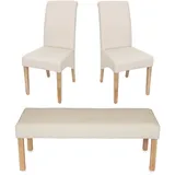 Mendler Esszimmergarnitur Garnitur M37, Bank und 2 Stühle, Kunstleder - 120x43x49 cm creme, helle Beine