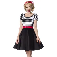 Belsira Sexy Kleid Rockabilly 50er Retro Rundhals Retrokleid 1950s Puff?rmel Jersey G?rtel Schwarz Wei? Rot Gestreift Streifen, Farbe:Schwarz/Wei?;Gr??e:3XL - 3XL