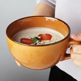 TuYines Kaffeetasse Groß,Tasse 700ml,Große Tasse,Tasse Steingut, Cappuccino Tassen Steingut,XXL Tasse,Keramik Becher,Groß Müslischalen mit Henkel,Salat Schale,Kaffeetasse aus Porzellan