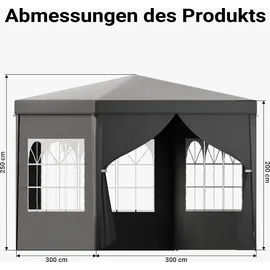 toboli Pavillon 3 x 3 m inkl. 3 Seitenteile Grau