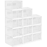 DAYOOH Schuhboxen 12 Stück Faltbar und Stapelbar Schuh Organizer aus Kunststoff für Schuhe bis Größe 44 transparent weiß