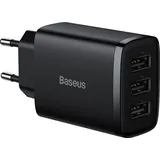 Baseus USB-A Wandladegerät, 3-Port 17 W USB-Ladeadapter EU-Stecker, Schwarz