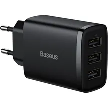 Baseus USB-A Wandladegerät, 3-Port 17 W USB-Ladeadapter EU-Stecker, Schwarz
