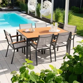 Home Deluxe Garten-Sitzgruppe CANTOS SEDIA 150 x 90 cm - inkl. 6 Stühle |Gartenmöbel, Loungemöbel, Aluminiumtisch, Balkontisch