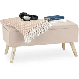 Relaxdays Sitzbank mit Stauraum, gepolstert, Holzbeine, Truhenbank Stoffbezug, HxBxT: 39,5 x 79,5 x 39,5 cm, beige