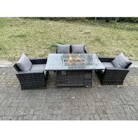 Polyrattan Gartenmöbel Set Gasfeuerstelle Rechteckiger Esstisch Gasheizgerät Sessel Liebe Sofa Sets 4-sitzer - Fimous